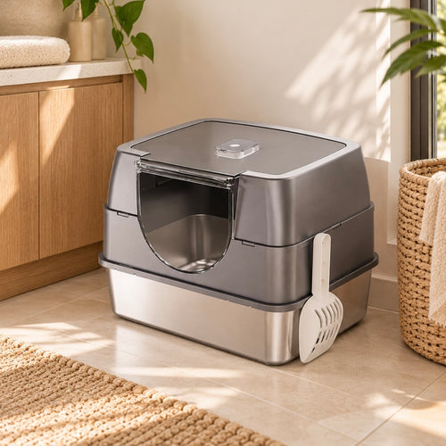 Kraftpaw enclosed stainless steel cat litter box