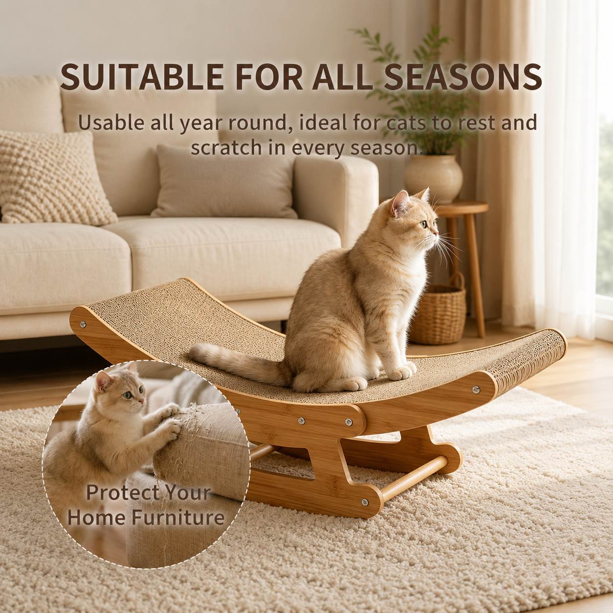Large size cat scratcher lounger shown with dimensions 23.6 by 9.8 by 7.5 inches