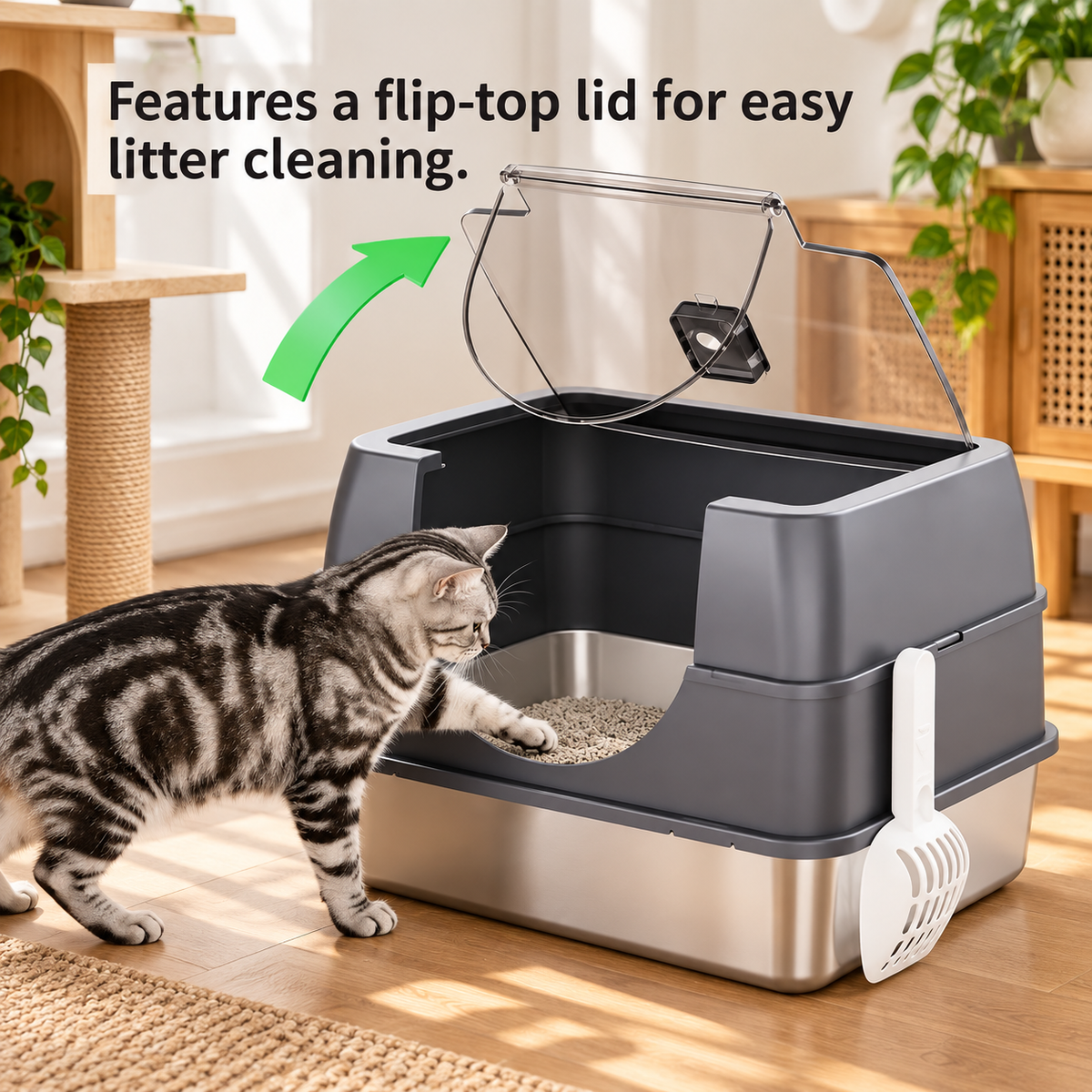 Kraftpaw enclosed stainless steel cat litter box, view 4