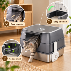 Kraftpaw enclosed stainless steel cat litter box, view 2