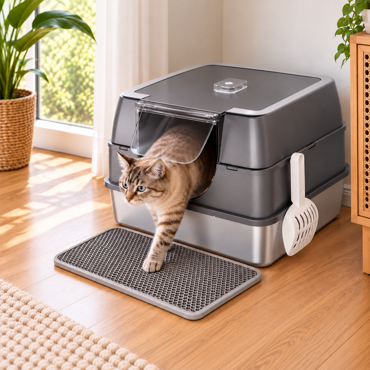 Kraftpaw double-layer cat litter mat in gray