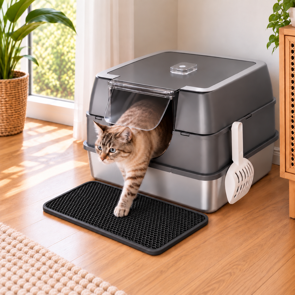 Kraftpaw double-layer cat litter mat in black